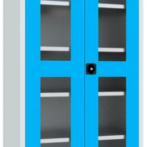 Direkt Vom Hersteller Pavoy Flügeltürenschrank mit Sichtfenstertüren 1950 x 1000 x 600 mm - 4 Fachböden verzinkt - RAL 7035 5012