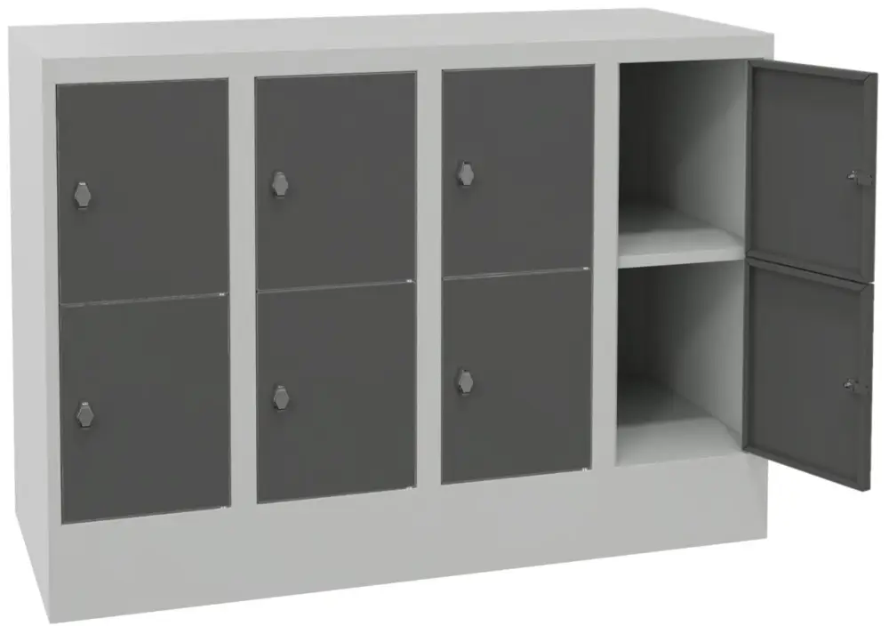 Geprüft Pavoy Schließfachschrank mit Sockel und Vollblechtüren 855 x 1200 x 500 mm - 2 x 4 Fächer mit Drehriegel - RAL 7035 7016