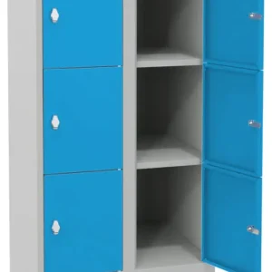 Ausverkauf Pavoy Schließfachschrank mit Sockel und Vollblechtüren 1187 x 600 x 500 mm - 3 x 2 Fächer mit Drehriegel - RAL 7035 5012