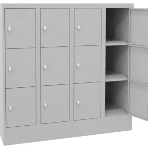 Expressversand Pavoy Schließfachschrank mit Sockel und Vollblechtüren 1187 x 1200 x 500 mm - 3 x 4 Fächer mit Drehriegel - RAL 7035