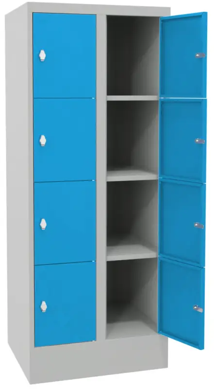 Jetzt Bestellen Pavoy Schließfachschrank mit Sockel und Vollblechtüren 1518 x 600 x 500 mm - 4 x 2 Fächer mit Drehriegel - RAL 7035 5012