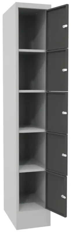 Pavoy Schließfachschrank mit Sockel und Vollblechtüren 1850 x 300 x 500 mm - 5 x 1 Fächer mit Drehriegel - RAL 7035 7016 Nur Heute