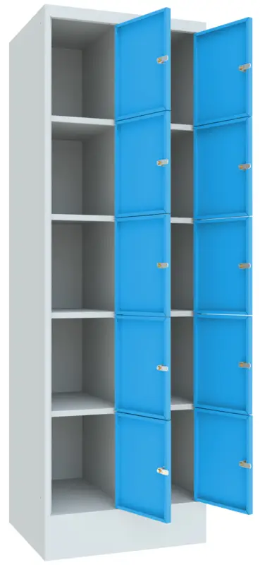 Preis Gesenkt Pavoy Schließfachschrank mit Sockel und Vollblechtüren 1850 x 600 x 500 mm - 5 x 2 Fächer mit Drehriegel - RAL 7035 5012