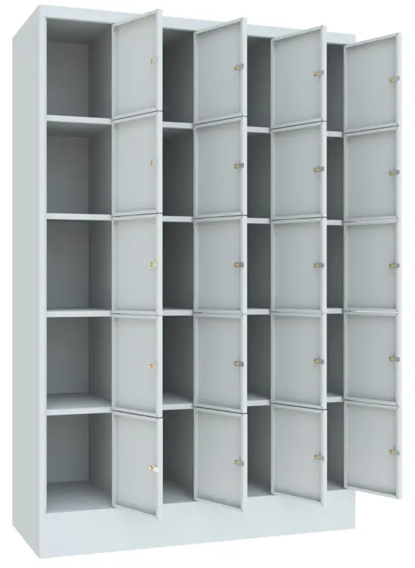Pavoy Schließfachschrank mit Sockel und Vollblechtüren 1850 x 1200 x 500 mm - 5 x 4 Fächer mit Drehriegel - RAL 7035 Heißes Angebot