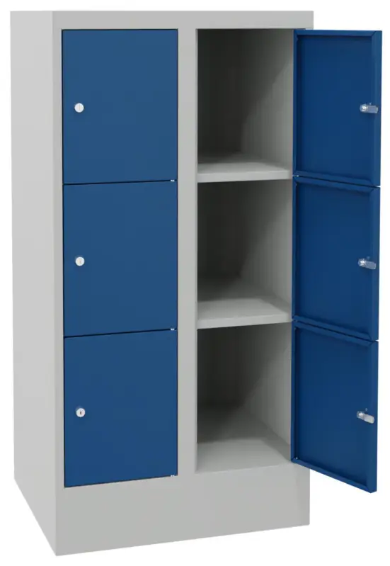 Schneller Versand Pavoy Schließfachschrank mit Sockel und Vollblechtüren 1187 x 600 x 500 mm - 3 x 2 Fächer mit Zylinderschloss - RAL 7035 5010