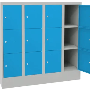 Versand Am Gleichen Tag Pavoy Schließfachschrank mit Sockel und Vollblechtüren 1187 x 1200 x 500 mm - 3 x 4 Fächer mit Zylinderschloss - RAL 7035 5012