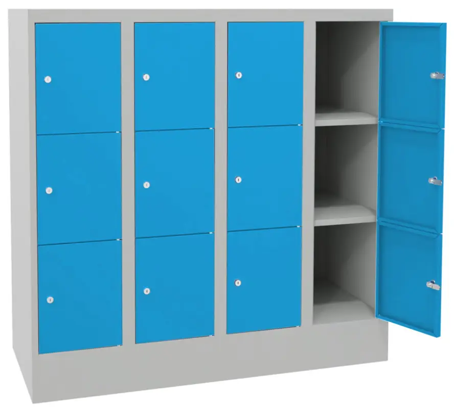 Versand Am Gleichen Tag Pavoy Schließfachschrank mit Sockel und Vollblechtüren 1187 x 1200 x 500 mm - 3 x 4 Fächer mit Zylinderschloss - RAL 7035 5012