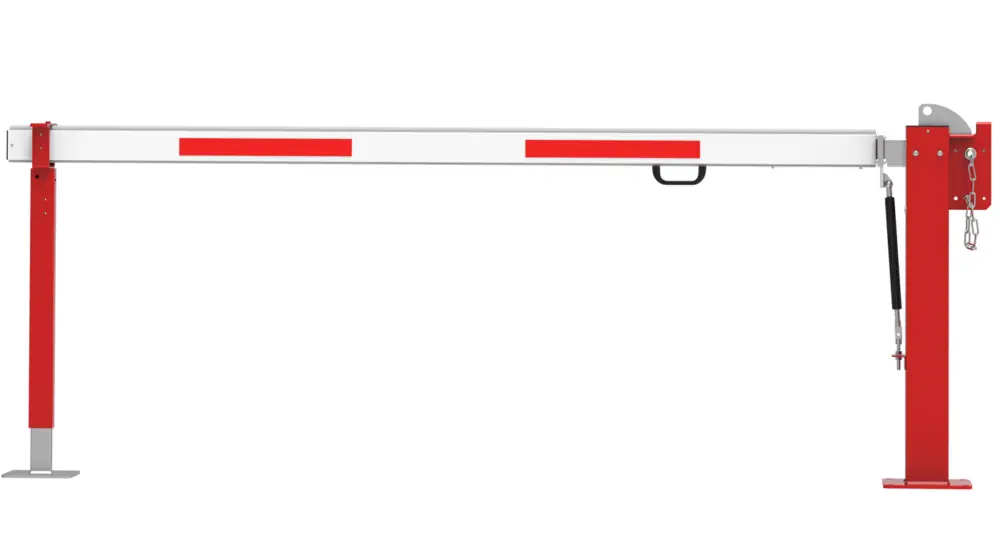 Neu Mannus Schranke WES 31 rot weiß mit Gasdruckfeder und Auflagestütze 3,00 m - mit Feuerwehr-Dreikant