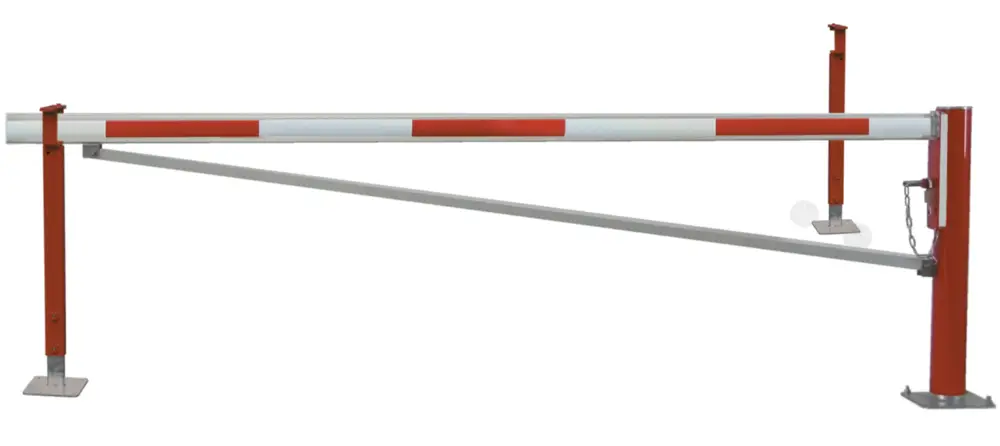 Super-Preis Mannus Drehschranke WES 105 rot weiß mit Sperrbalken und 2 Auflagestützen 5,50 m - mit Profilzylinder