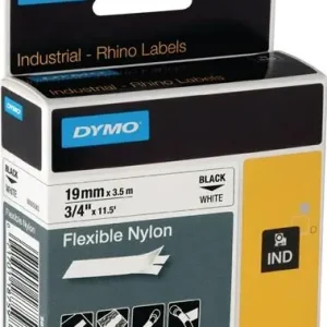 Dymo Schriftband Bandbreite 19 mm Bandlänge 3,5 m schwarz auf weiß Nylonband - 18489 Preis Gesenkt