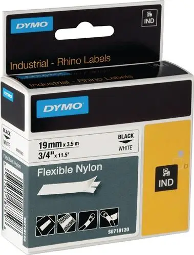Dymo Schriftband Bandbreite 19 mm Bandlänge 3,5 m schwarz auf weiß Nylonband - 18489 Preis Gesenkt