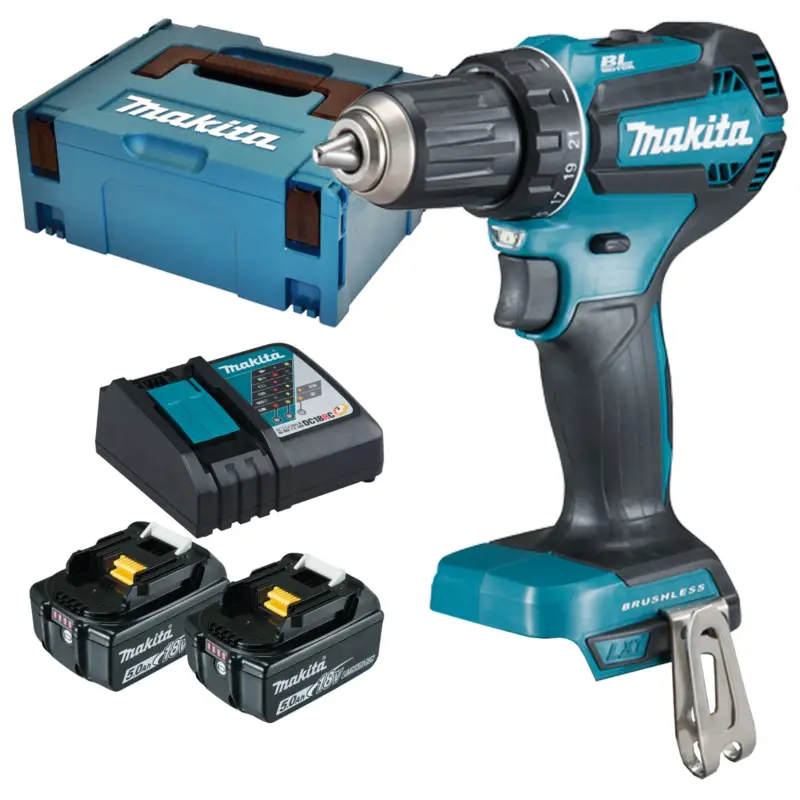 Rabatt Makita DDF485RTJ Akku-Bohrschrauber 18 V / 2x 5,0 Ah Akku + Ladegerät im Makpac