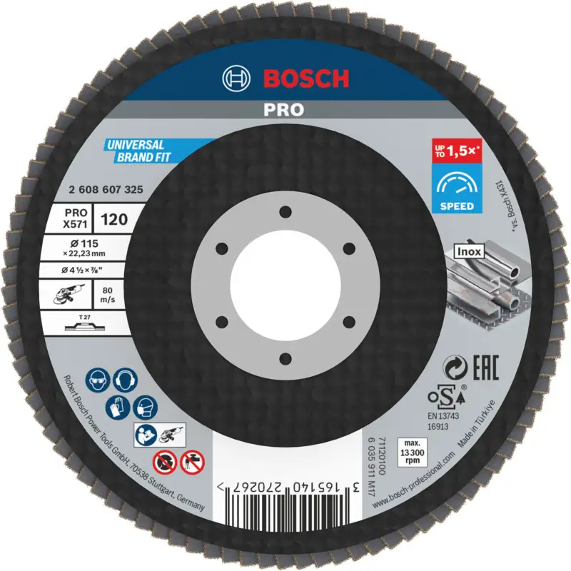 Bosch PRO X571 Fächerschleifscheibe 115 mm G120 - 2608607325 Markenprodukt