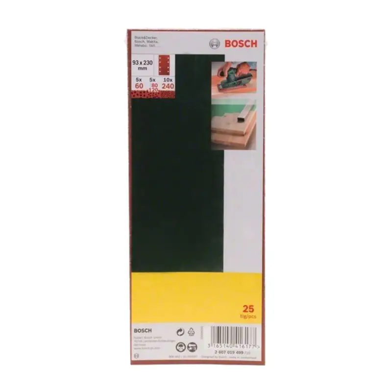 Neu Im Sortiment Bosch Schleifblatt-Set für Schwingschleifer 25tlg. 8 Löcher 93 x 230 mm 60-120 - 2607019499