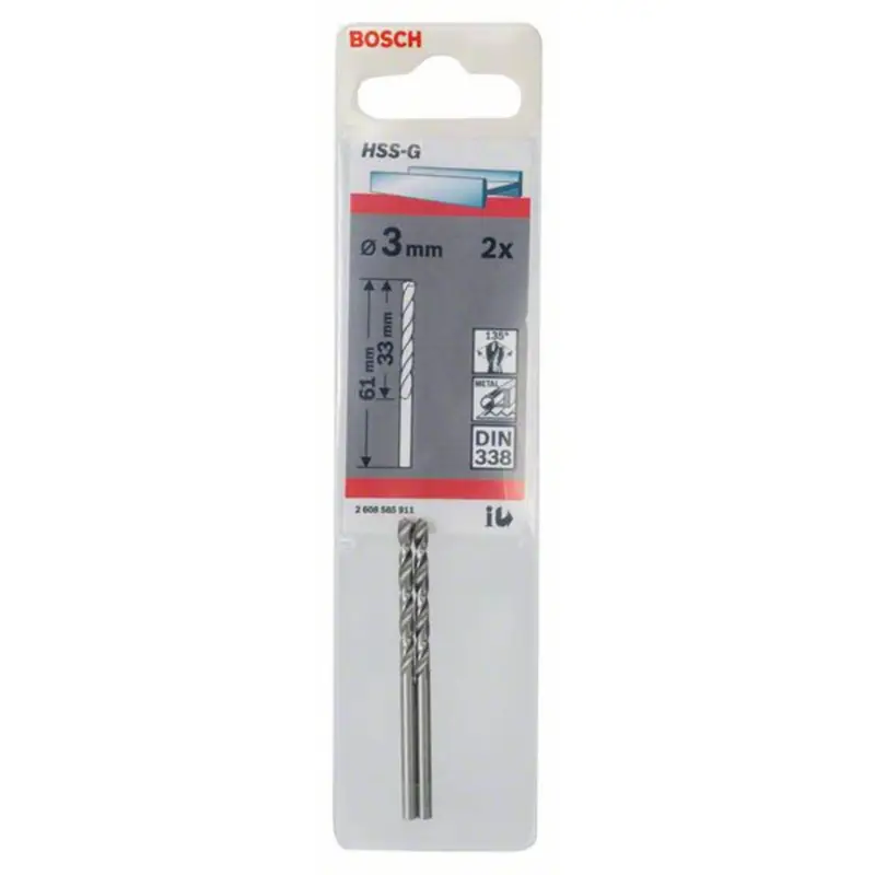 Bosch 2x Metallbohrer HSS-G DIN 338 3 x 33 x 61 mm - 2608585911 Zertifiziert