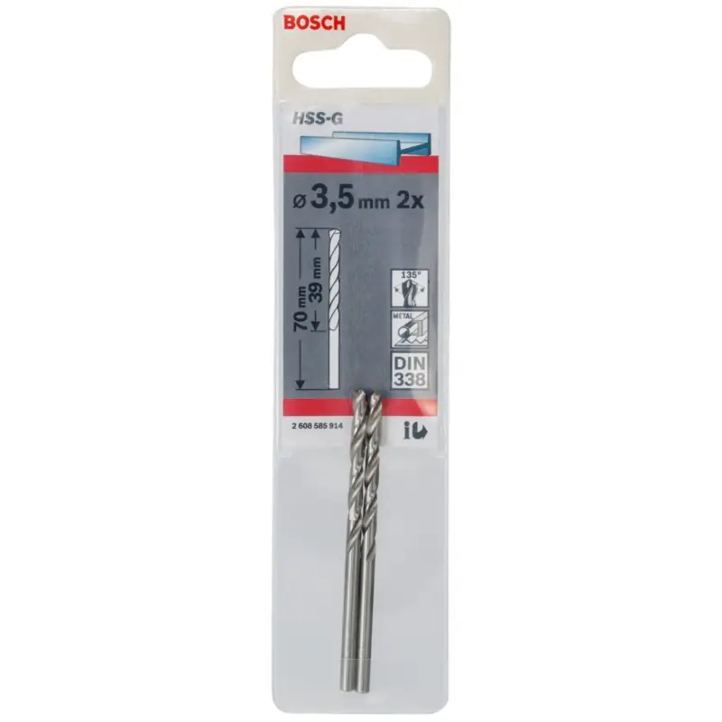 Bosch 2x Metallbohrer HSS-G DIN 338 3,5 x 39 x 70 mm - 2608585914 Highlight