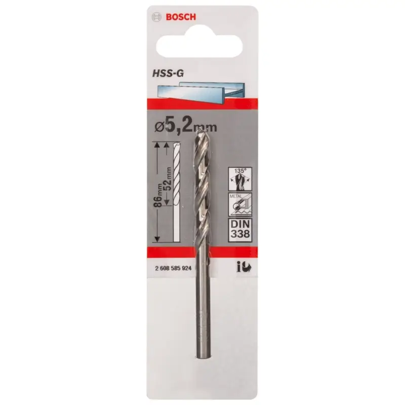 Bosch 1x Metallbohrer HSS-G DIN 338 5,2 x 52 x 86 mm - 2608585924 Echt