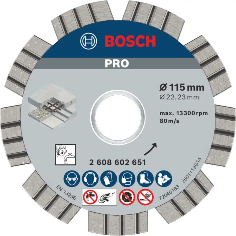 Neu Im Sortiment Bosch PRO Concrete Diamanttrennscheibe 115 x 22,23 mm - 2608602651