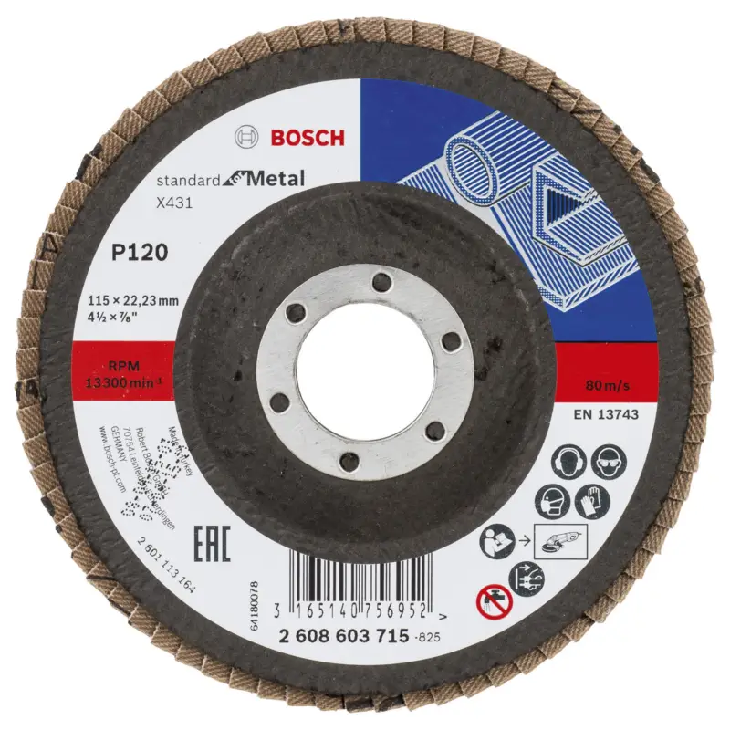 Aktuell Bosch Fächerschleifscheibe X431 Standard for Metal gerade 115 mm 120 Glasgewebe - 2608603715