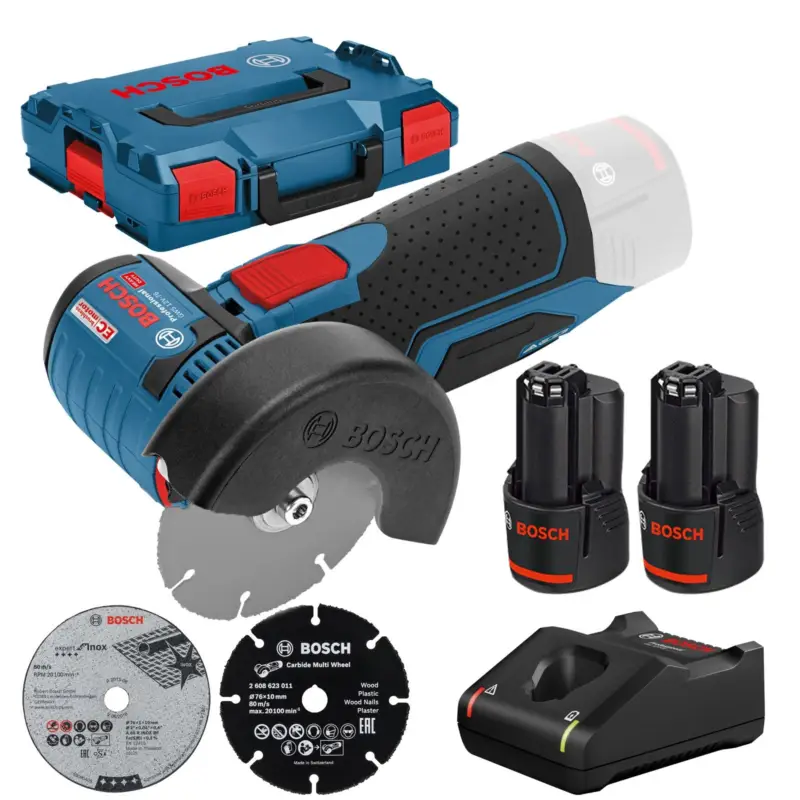 Sale Bosch Akku-Winkelschleifer GWS 12V-76 Ø 76 mm / 2x 3,0 Ah Akku + Ladegerät in L-Boxx - 06019F200B