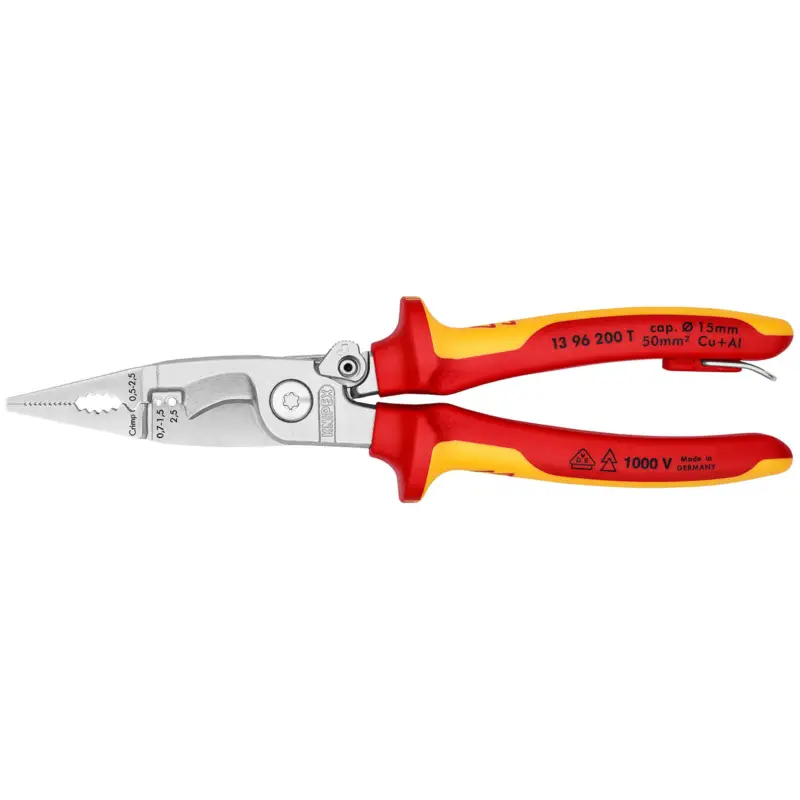 Knipex Elektro-Installationszg.Befestigungsöse verchromt, isoliert mit Mehrkomponenten-Hüllen, VDE-geprüft; mit integrierter isolierter Befestigungsöse zum Anbringen einer Absturzsicherung 200 mm - 1396200TBK Günstig