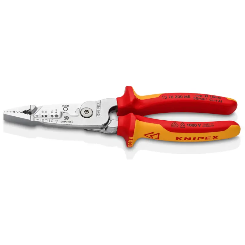 Ausverkauf Knipex Multifunktions-Elektrikerzange metrisches Modell isoliert mit Mehrkomponenten-Hüllen VDE-geprüft verchromt 200 mm - 1376200ME