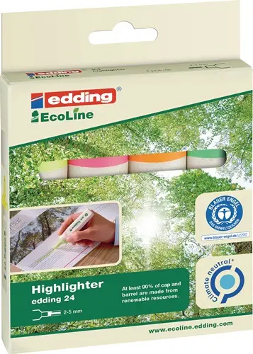 EDDING Textmarker 24 EcoLine gelb/orange/rosa/hellgrün Strich-B.2-5 mm Keilspitze - 4-24-4 Aktuell