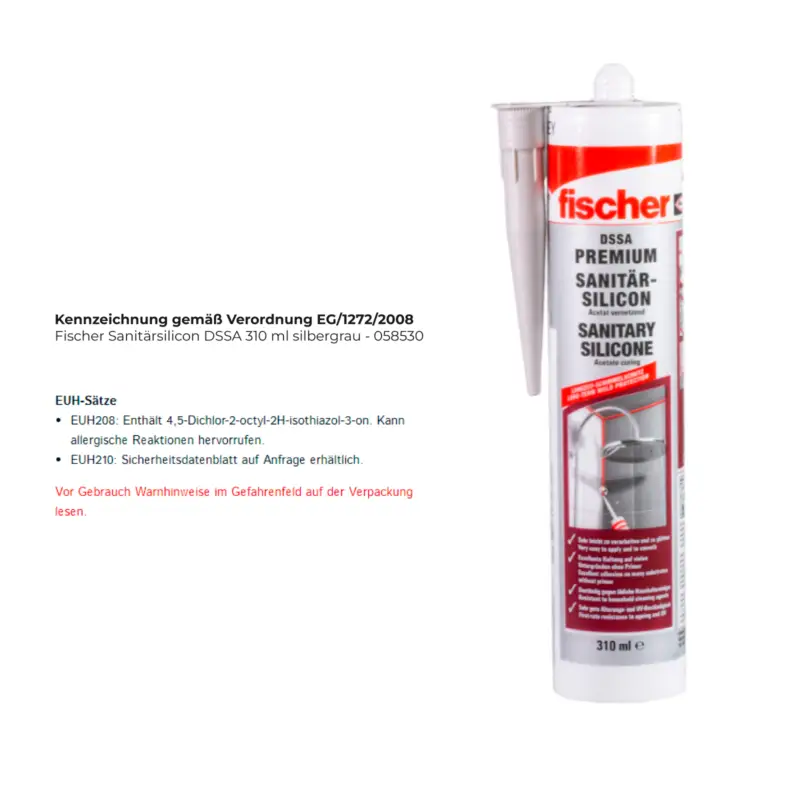 Fischer Sanitärsilicon DSSA 310 ml silbergrau - 058530 Direkt Vom Hersteller
