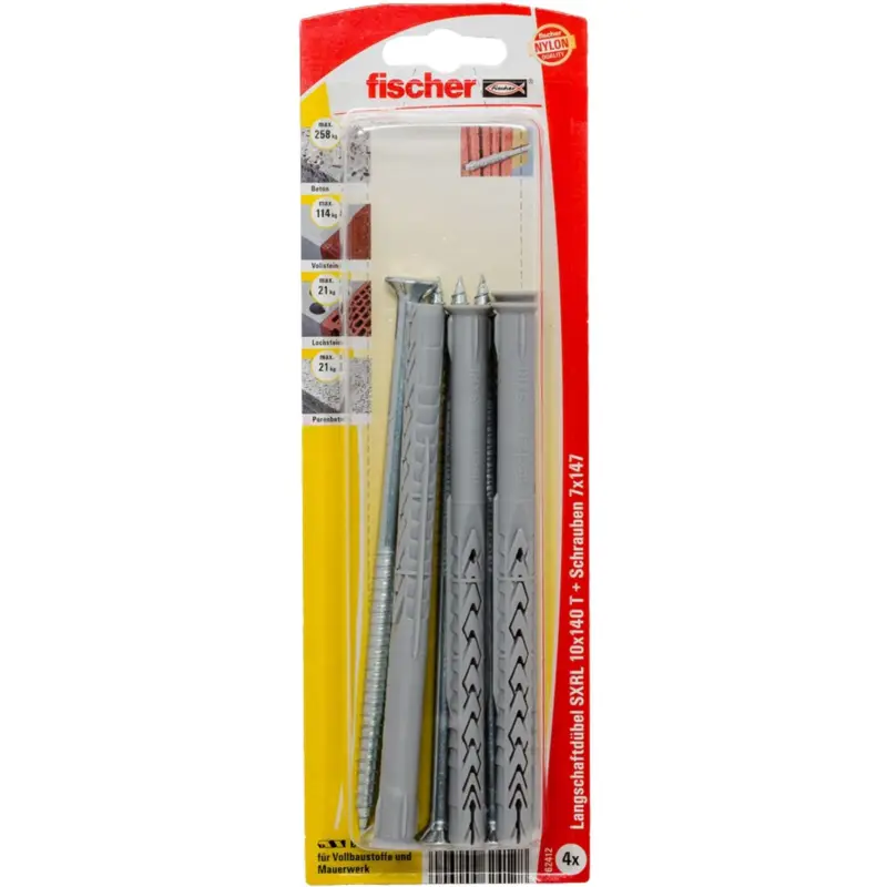 Fischer 4x Langschaftdübel SXRL 10x140 T Senkkopfschraube - 62412 Neu Im Sortiment