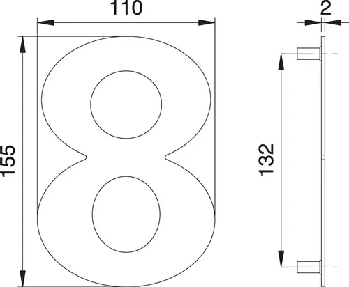 Geprüft edi Hausnummer Ziffer 8 VA ma 150mm B.110mm - 2508/0000/00