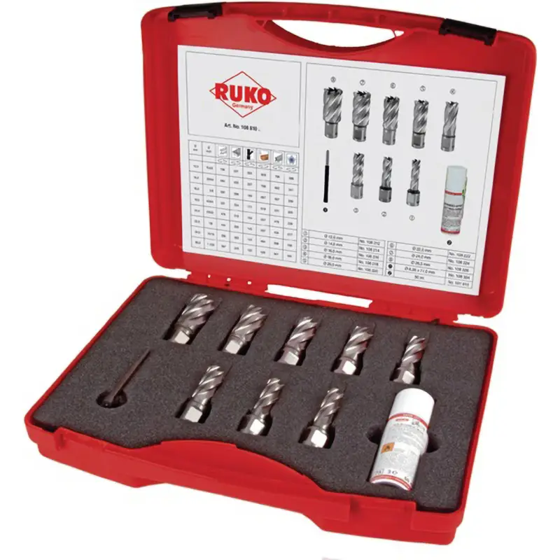 Markenprodukt RUKO Kernbohrersatz HSSE-Co 5 mit Weldonschaft 10tlg. In Kunststoffkoffer - 108810E