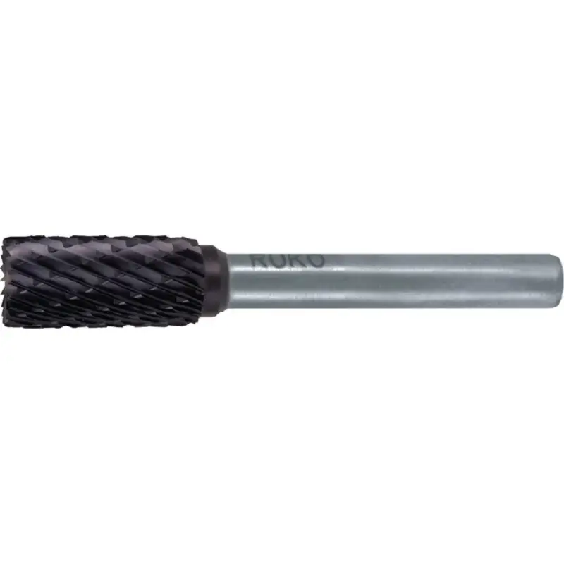 RUKO Hartmetall-Frässtift ZYA Ø 12 mm Kopflänge 25 mm Schaft-Ø 6 mm TiCN Verzahnung KVZ 4 mit Stirn - 116018TC Zertifiziert