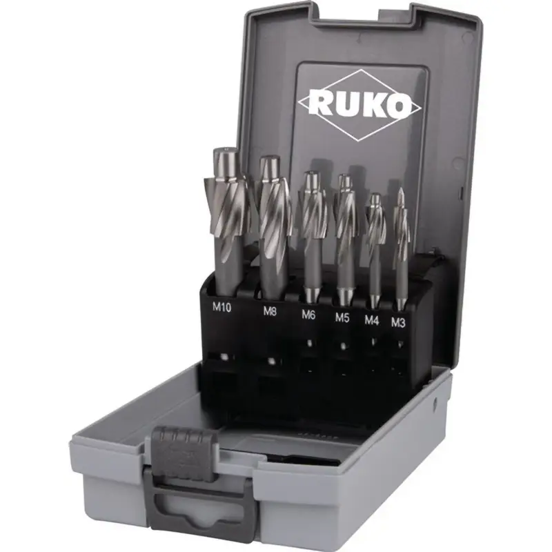 Kracherpreis RUKO Flachsenkersatz 6tlg. DIN 373 HSS M 3 - M 10 fein für Durchgangsloch in ABS-Kunststoffkassette - 102450RO