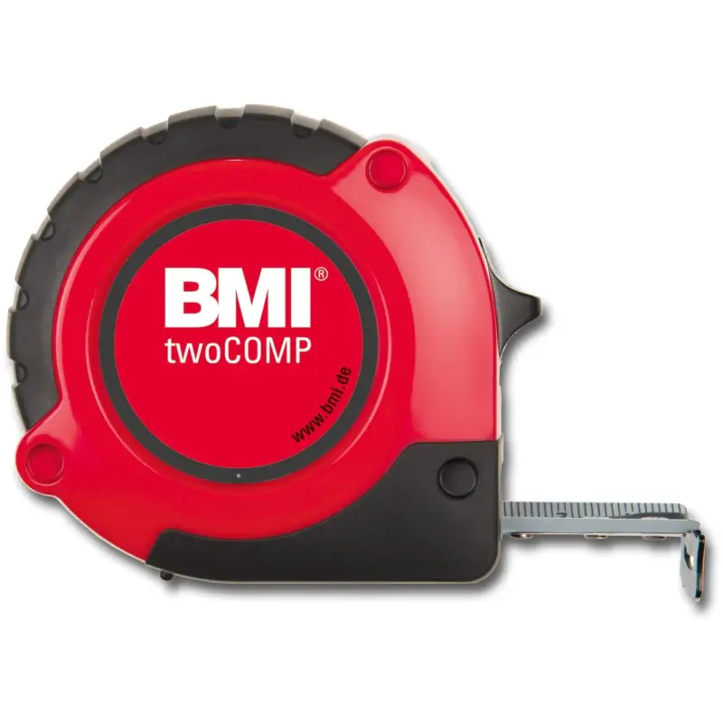 Markenprodukt BMI Taschenbandmaß twoCOMP PT14 MAGNET, 5m, mm/mm, rot/schwarz, mit Clip - 472541021M
