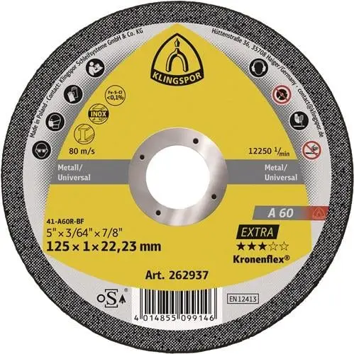 KLINGSPOR Trennscheibe A 60 Extra Ø 125 x 1 mm gerade - 262937 Begrenztes Angebot