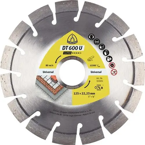 KLINGSPOR Diamanttrennscheibe DT 600 U Supra D.125mm Bohr.22,23mm 9mm 20mm - 322631 Neu
