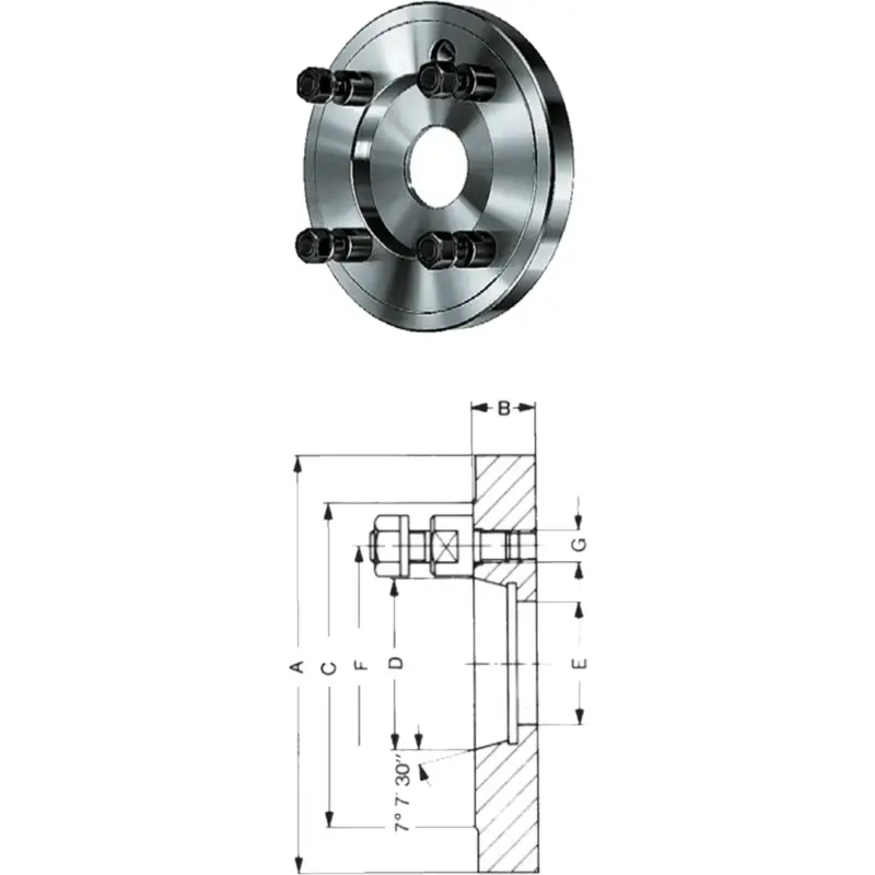 Röhm Kurzkegelflansch, Außen-Ø 250, Kurzkegel 6, ISO 702-3 - 319660 Markenprodukt