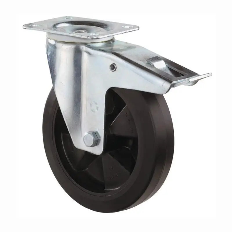 Letzte Chance BS Rollen Lenkrolle mit Totalfeststeller und Anschraubplatte Vollgummi 100 mm 140 kg - L420.B60.100