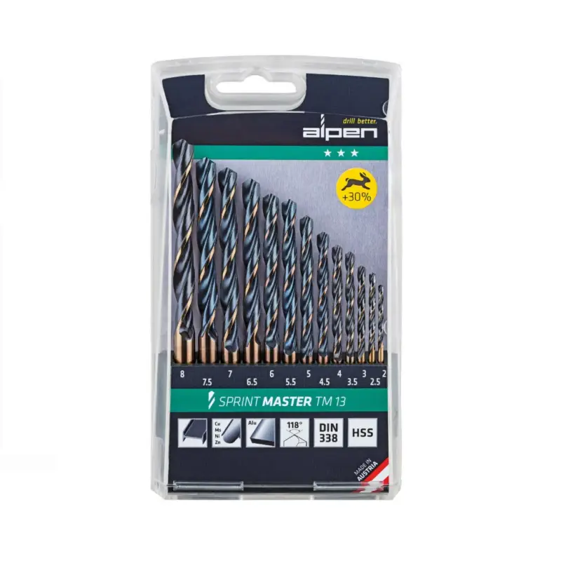 Preisreduziert Alpen Bohrer-Kassette Sprint Master Set TM13 DIN338 Ø 2,0 - 8,0 mm 13tlg.