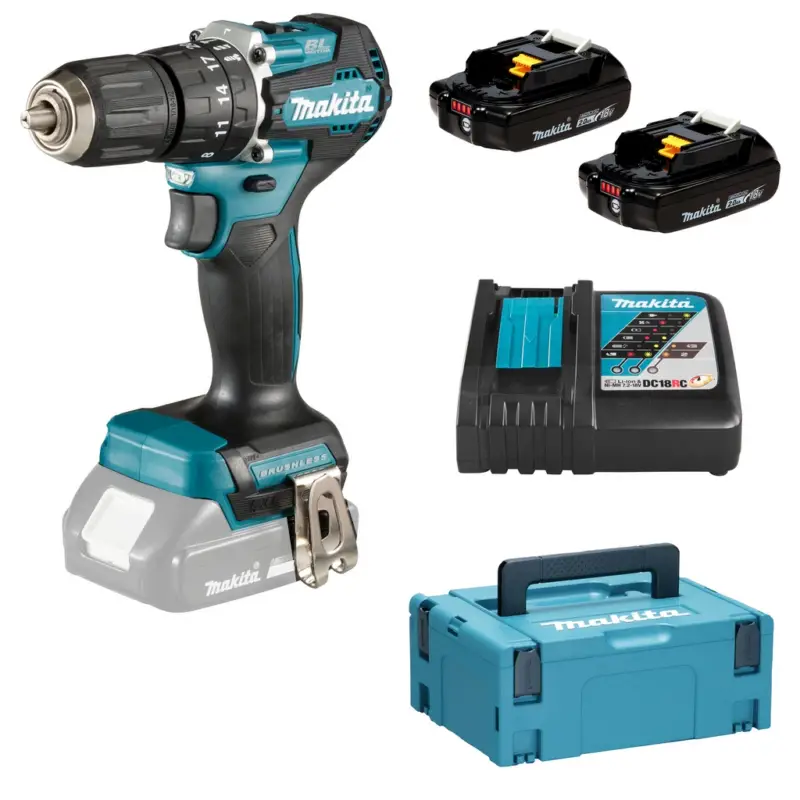 Makita Akku-Schlagbohrschrauber 18V DHP487RAJ 2x BL1820B DC18RC Makpac M4 Bit Nur Heute