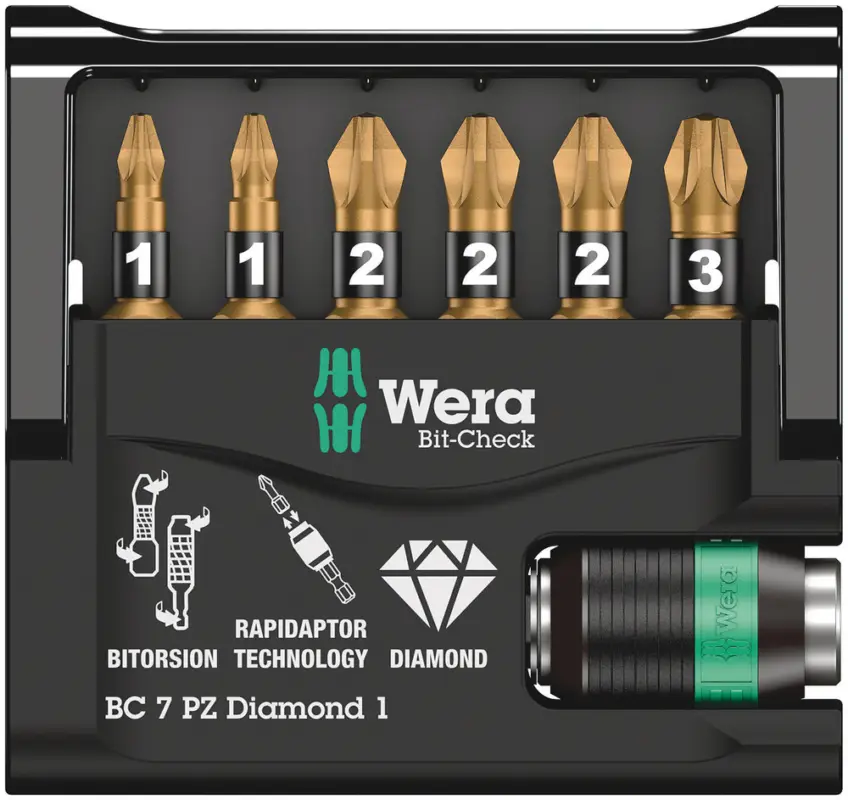 Wera Bit-Check 7 PZ Diamond 1 SB, 7-teilig 05073534001 Rapidaptor Universal Solange Der Vorrat Reicht