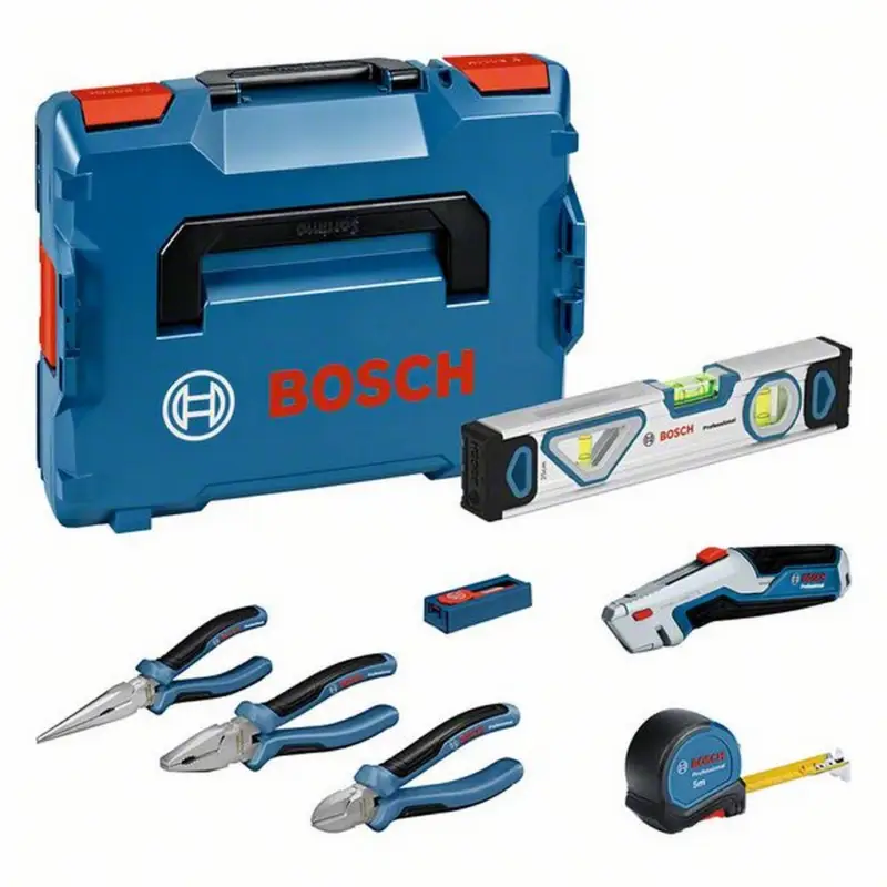 Bosch Handwerkzeug Set Zangen Teppichmesser Wasserwaage L-Boxx 0615990N2S Echt