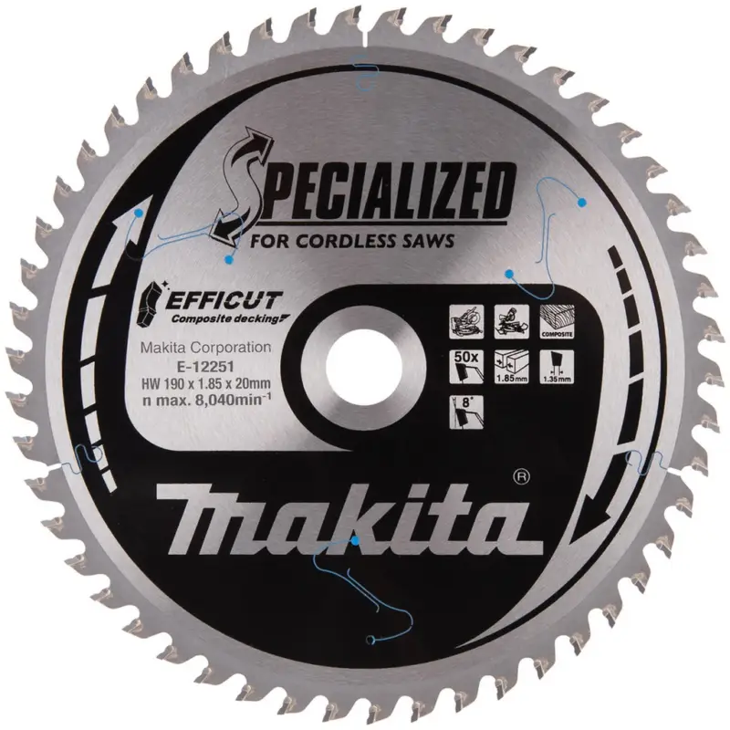 Makita Sägeblatt Säge Sägen WPC Holz 190x1,85x20 Z50 EFFICUT E-12251 Markenware