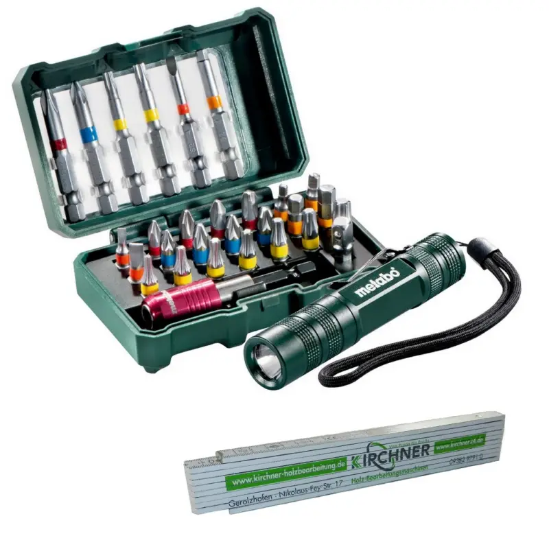 Metabo Bit-Box 29tlg Flashlight -PL100 Lampe + Maßstab Kirchner Edition Neue Ware