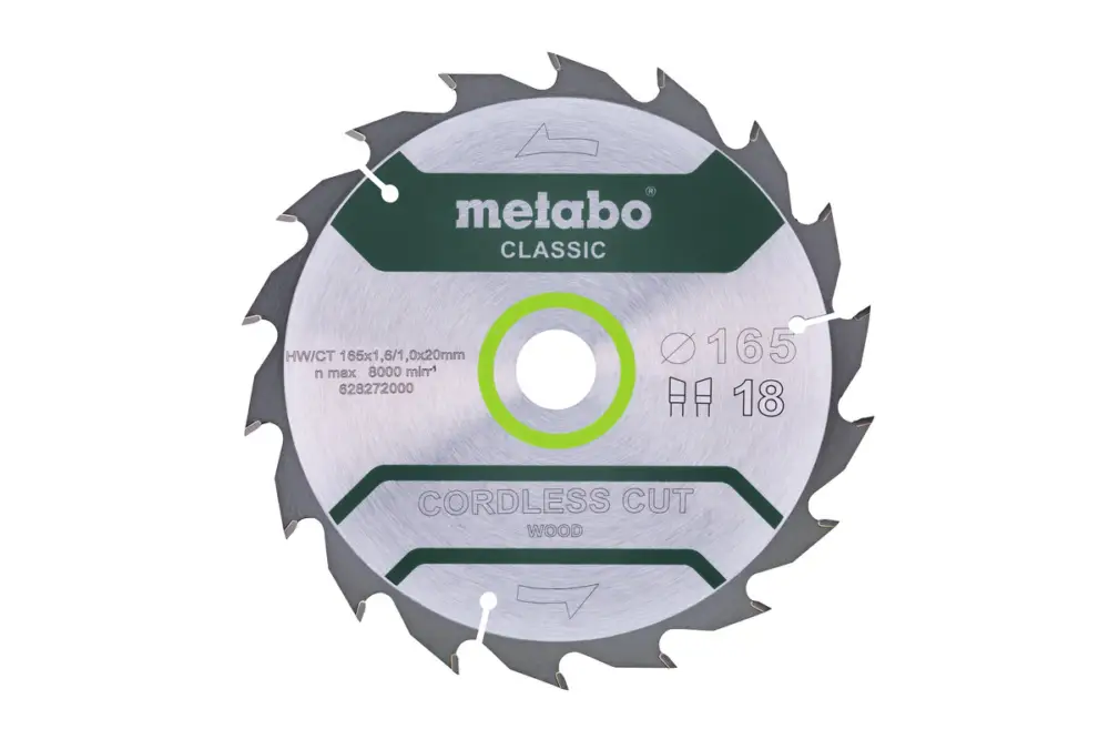 Wochenendangebot METABO Sägeblatt "cordless cut wood - classic", 165x20 Z18 WZ 20° 628272000