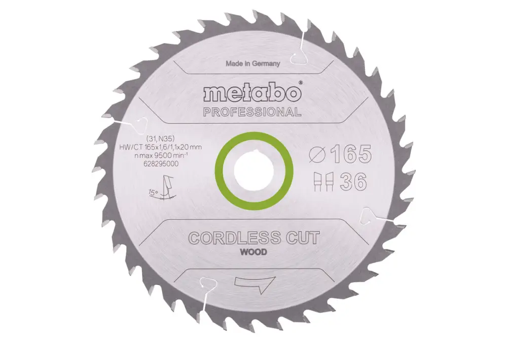 METABO Sägeblatt "cordless cut wood - professional", 165x20 Z36 WZ 15° 628295000 Echt