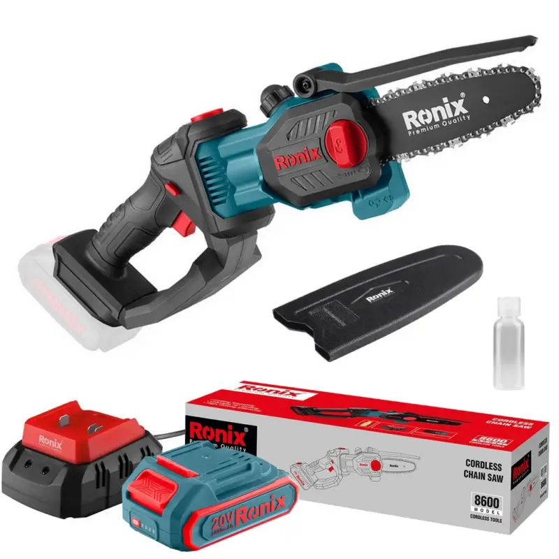 Kracherpreis Ronix Akku Kettensäge 20V 2,0Ah Akku Ladegerät 3800 U/min für Makita 18V 8600